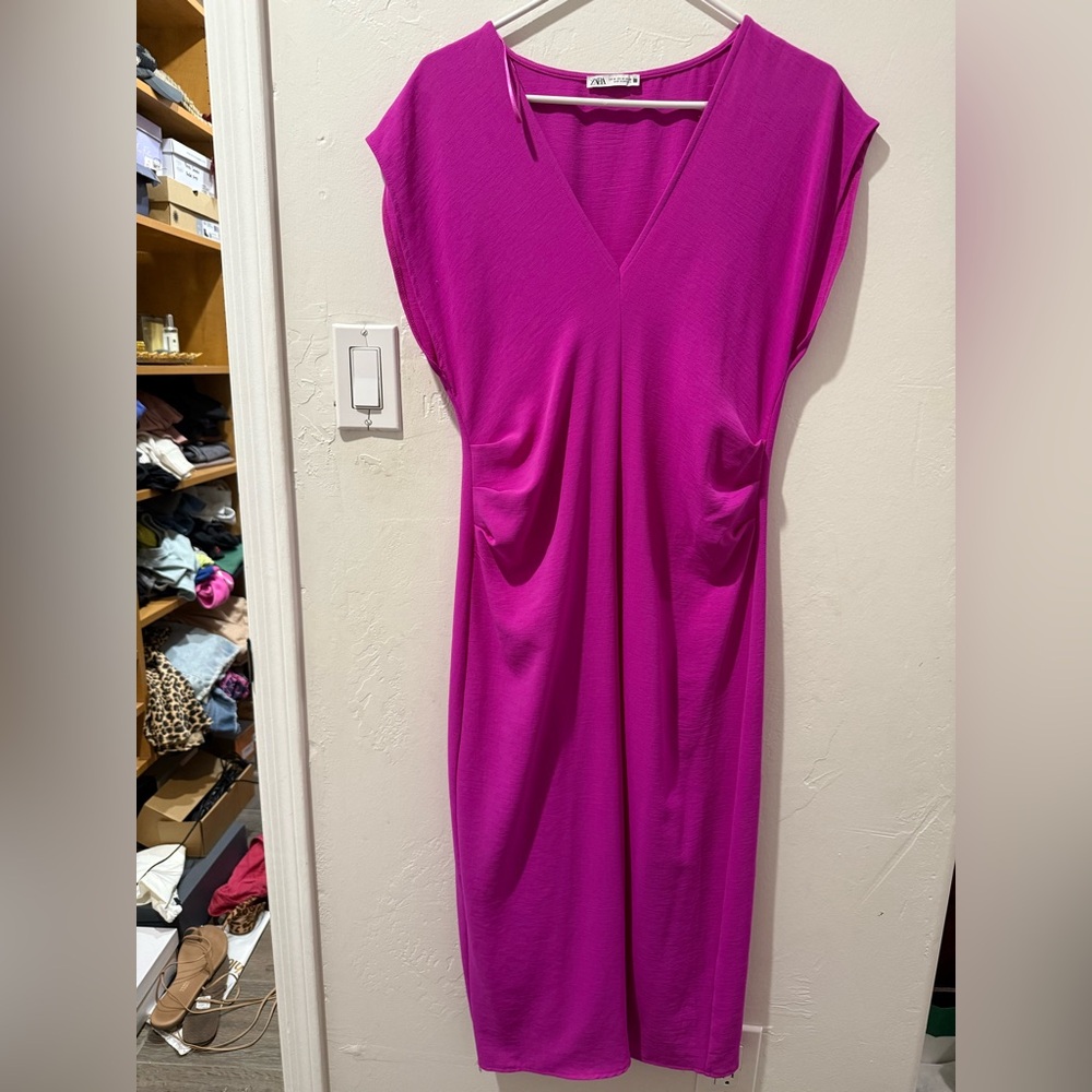 Zara Fuchsia V-Neck Dress